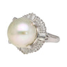 14mm Pearl with Baguette and Round Diamonds in Platinum Cocktail Ring