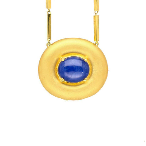 15.15 Carat Blue Star Sapphire 18K & 22K Bar Link Chain Retro Pendant Necklace