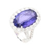 15.46 Carat Oval Cut Fine Tanzanite and Diamond Halo Ring in 18k White Gold With Split Shank Setting