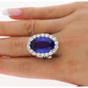 15.46 Carat Oval Cut Fine Tanzanite and Diamond Halo Ring in 18k White Gold With Split Shank Setting