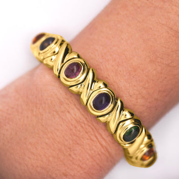 18K Gold Multi Color Gemstone Vintage Estate X Bezel Bracelet – Assay Jewelers