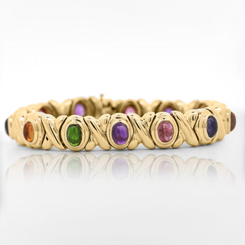 18K Gold Multi Color Gemstone Vintage Estate X Bezel Bracelet – Assay Jewelers