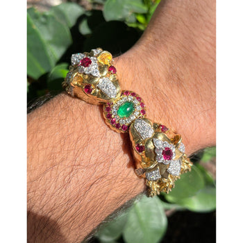 18K Gold & Platinum Double Headed Biting Lion Multi Rope Chain Bracelet With Emeralds, Diamonds, & Rubies – Assay Jewelers