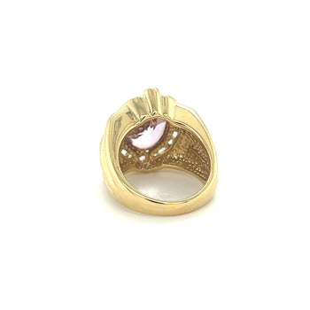 18K Gold Vintage Retro Regal Ring With Pink Kunzite and Diamond Halo – Assay Jewelers