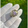 18K Gold Vintage Retro Regal Ring With Pink Kunzite and Diamond Halo