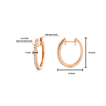 18K Rose Gold 1/3 Carat Huggie Hoop Earrings Latch Backs – Assay Jewelers