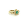 18K Solid Gold Oval Cut Natural Emerald Ring in Textured Ribbed Gold & Diamond Halo