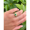 18K Solid Gold Oval Cut Natural Emerald Ring in Textured Ribbed Gold & Diamond Halo