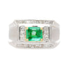 18K White Gold Emerald & Princess Cut Diamond Men's Ring