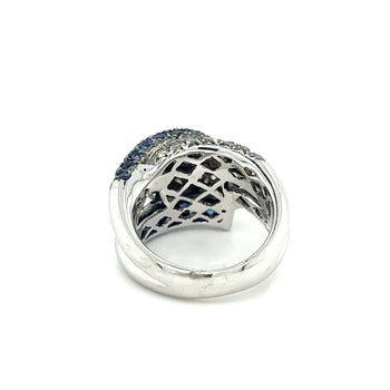 Bague pavée en grappe à 4 rangs en or blanc 18K avec saphir bleu rond naturel et diamants bruns – Assay Jewelers