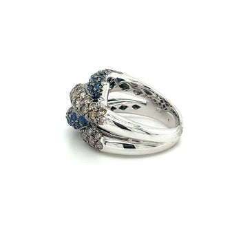 Bague pavée 4 rangs en or blanc 18K avec saphir bleu rond naturel et diamants bruns – Assay Jewelers