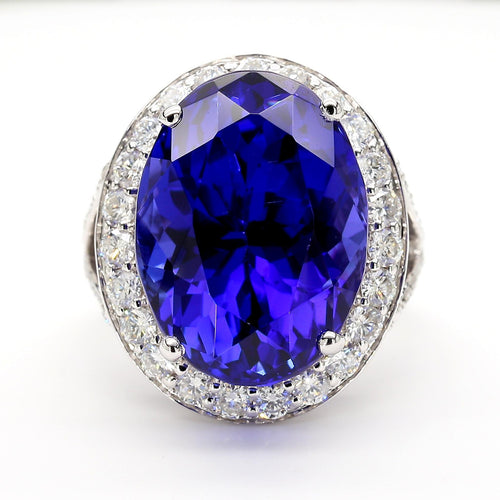 18.06 Carat AAAA Tanzanite 18K White Gold Split Shank Ring