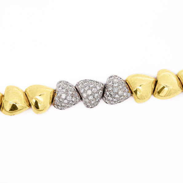 18k Gold Heart Charm Link 3.5 Carat Pave Diamond Bracelet