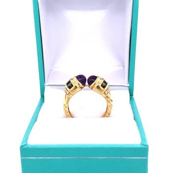 Bague rétro Anciens ouverte en or 18k avec améthyste, péridot et diamants – Assay Jewelers