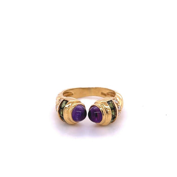 Bague ouverte Anciens rétro en or 18k avec améthyste, péridot et diamants – Assay Jewelers