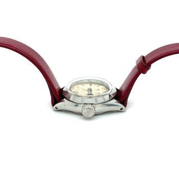 Montre Rolex Oyster Speedking Precision des années 1950 avec bracelet en cuir rouge – Assay Jewelers