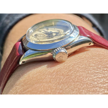 Montre Rolex Oyster Speedking Precision des années 1950 avec bracelet en cuir rouge – Assay Jewelers