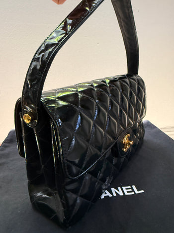 1990s Chanel Vintage Patent Leather Double Sided Flap Bag Coco Handle – Assay Jewelers