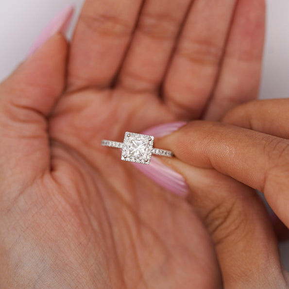 1.11 Carat G/SI2 Princess Cut Diamond Pave Halo Set in Platinum Engagement Ring