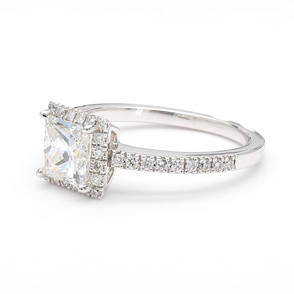 1.11 Carat G/SI2 Princess Cut Diamond Pave Halo Set in Platinum Engagement Ring