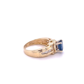 1.22 Carat Oval Cut Blue Sapphire with Baguette Cut Diamonds in 14k Gold Ring – Assay Jewelers