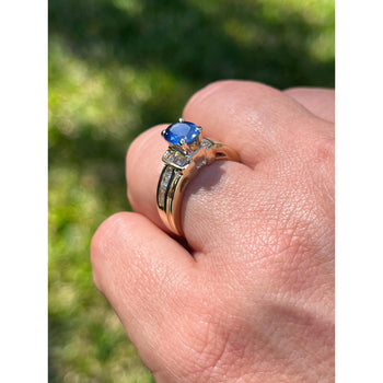 1.22 Carat Oval Cut Blue Sapphire with Baguette Cut Diamonds in 14k Gold Ring – Assay Jewelers