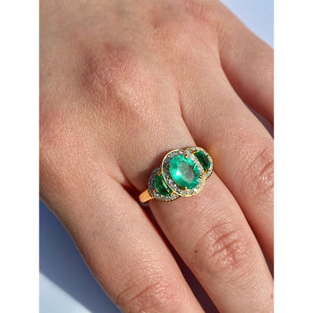 1.25 Carat Oval Colombian Emerald & Diamond Halo Three Stone Ring – Assay Jewelers