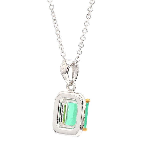 1.26 Carat Colombian Emerald Diamond Halo 18K White Gold Pendant Necklace