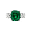 5.41 Carat Vivid Green Colombian Muzo Emerald & Old Euro Diamond 3 Stone Ring