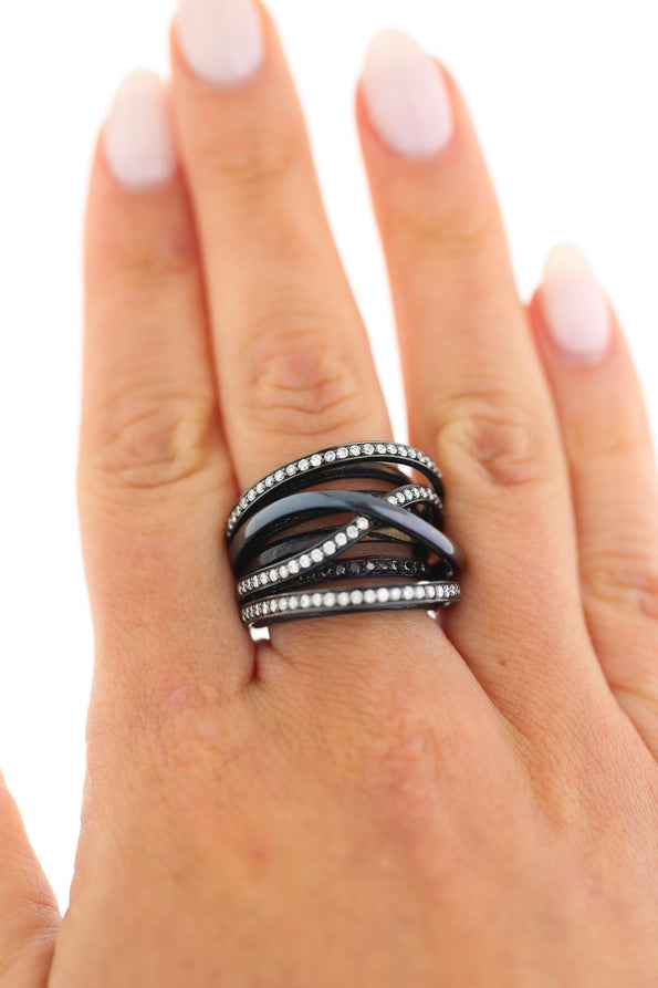 1.4 Carat Diamond Pave Multi-Band Coil 18K Black Gold Overpass Ring