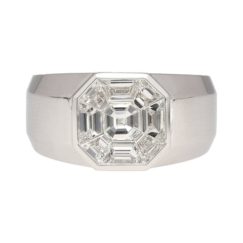 1.42 Carat Mixed Asscher Cut Illusion Set Mens Natural Diamond Cluster Ring