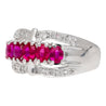 1.43 Carat Pinkish Red Ruby and Diamond Cluster Platinum Dome Ring