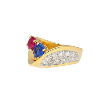 1.5 Carat Sapphire & Ruby with Diamond 18K Yellow Gold Crossover Statement Ring – Assay Jewelers
