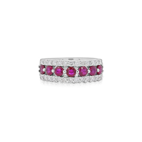 1.54 Carat Round Cut Ruby and Diamond Double-Row Eternity Band Ring