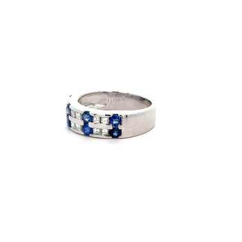 1.58 Carat Blue Round Sapphire & Baguette Diamond Platinum 6MM Band Ring – Assay Jewelers