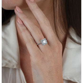 1.60 Carat Princess Cut Lab Grown Diamond Engagement Ring in 18K Rope Style Shank and Diamond Halo – Assay Jewelers