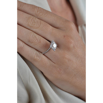 1.60 Carat Princess Cut Lab Grown Diamond Engagement Ring in 18K Rope Style Shank and Diamond Halo – Assay Jewelers
