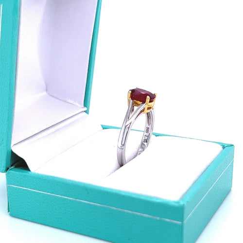 1.64 Carat Oval Cut Ruby Solitaire Split Shank 14K White Gold Ring