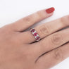 1.67 Carat Oval Cut Ruby and Diamond Three-Stone Band Ring