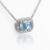 1.72 Carat Radiant Cut Blue & White Diamond Halo 14K White Gold Pendant Necklace