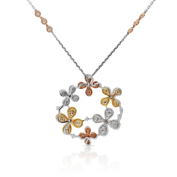 1.81 Carat Round Diamond in 14K Tri-Color Gold Flower Wreath Pendant Necklace – Assay Jewelers