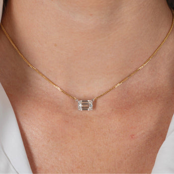 2 Carat Emerald Cut Lab Grown Diamond Floating Necklace 14K Gold 2-Tone Setting – Assay Jewelers