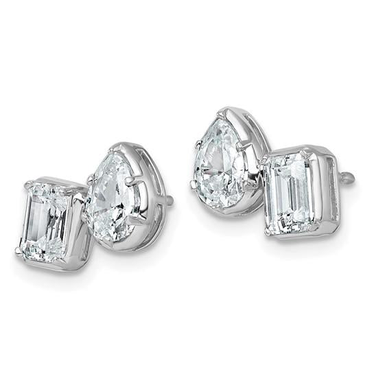 2 Carat Pear and Emerald Cut Doublet Lab Diamond Earrings 14K White Gold