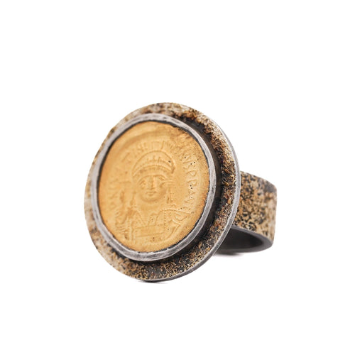 22K Gold Antique Byzantine Empire JUSTINIAN I Coin Bezel Ring