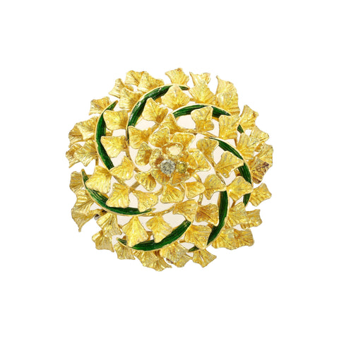 22k & 18K Yellow Gold Floral Motif Diamond Pin/brooch and Pendant
