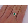 2/3 Carat Natural Emerald & Diamond Oval Halo Thin Band Ring in 18K White Gold