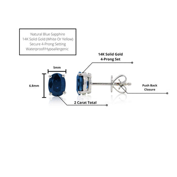 2.15 Carat Oval Cut Natural Sapphire 14K Gold Hypoallergenic Stud Earrings – Assay Jewelers