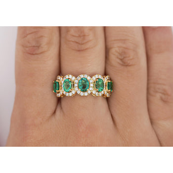 2.29 Carat Oval Cut Emerald and Diamond Wedding Band in 18K Gold – Assay Jewelers