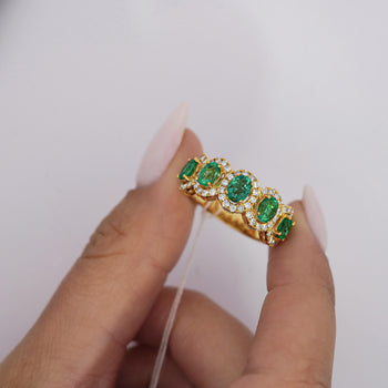 2.29 Carat Oval Cut Emerald and Diamond Wedding Band in 18K Gold – Assay Jewelers