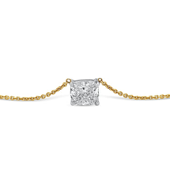 Collana con diamante lab grown da 2,5 carati taglio Cushion, flottante e collegata, in oro 14K – Assay Jewelers